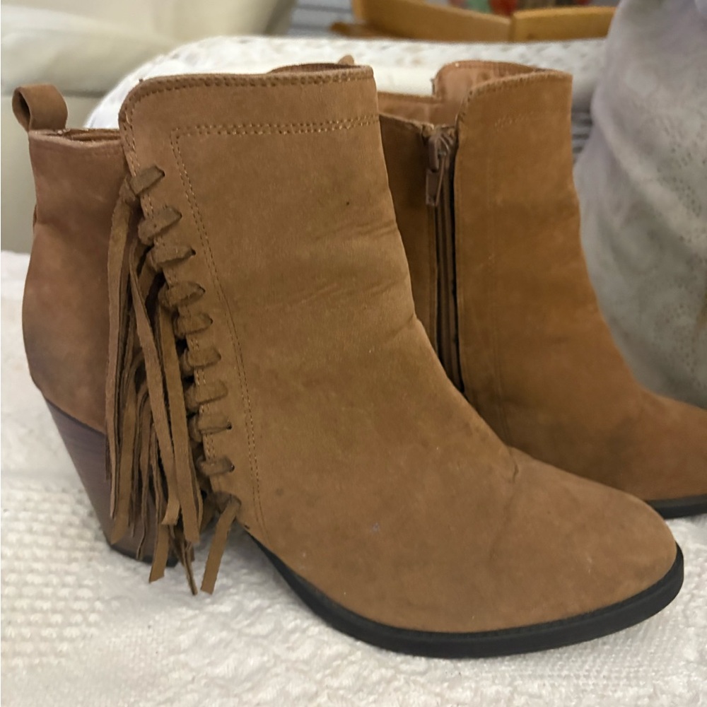 Rampage Brown Ankle Boots with Fringe